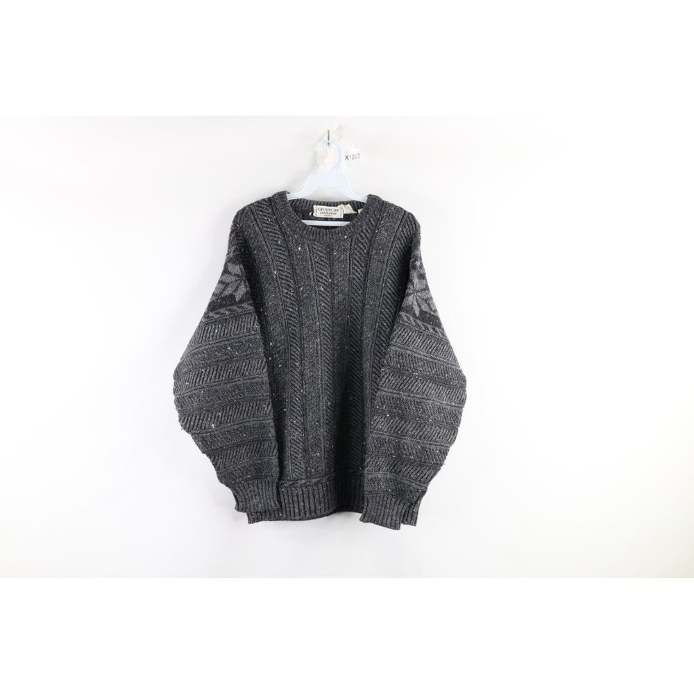 Vintage 90s Givenchy Mens Large Alpaca Wool Blend Knit Snowflake Sweater Gray